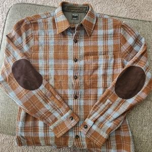 Todd Snyder Light Blue Brown Plaid Wool Shirt Jacket